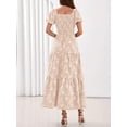 thumbnail image 5 of Beige Floral Tiered Maxi Dress Square Neck Short Sleeve Smocked Waist Flowy, 5 of 27