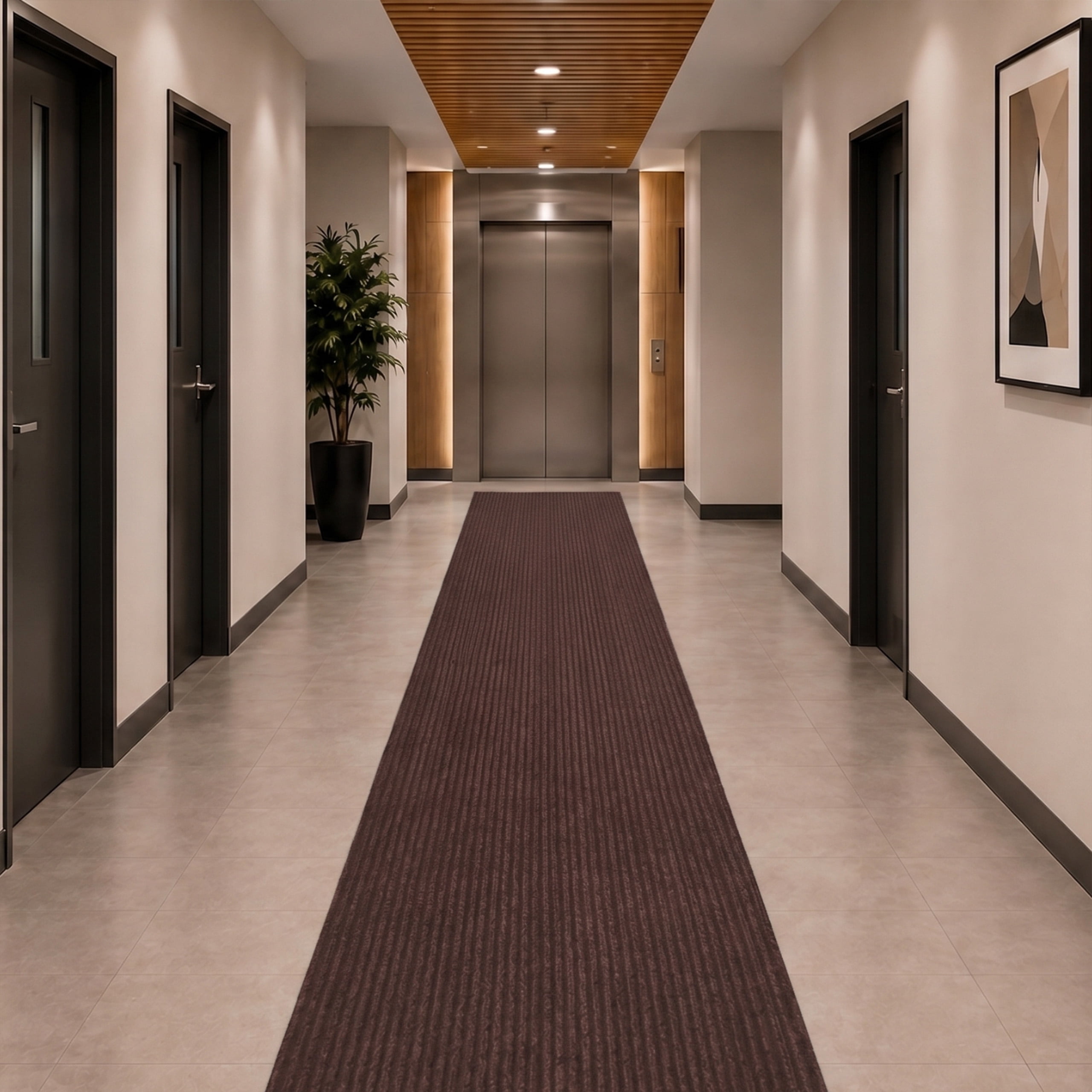 Ottomanson 2'7" x 41' Non-Slip Hallway Runner Rug, Waterproof Carpet Runner for Entryway, Dirt Trapper, Brown