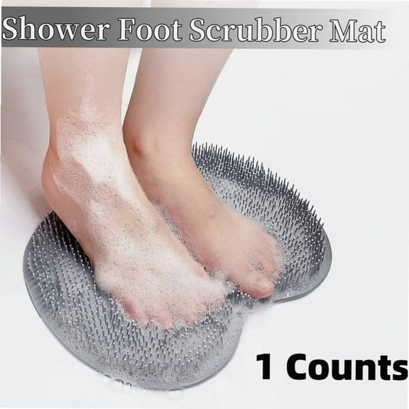 1 Count Silicone Shower Foot Scrubber Mat,Back & Feet Cleaning Pad,Shower Massage Soft Bristles Exfoliating Scrubber,Wall Mounted Slip Suction Cups for Use,Bathroom Bathing Accessories