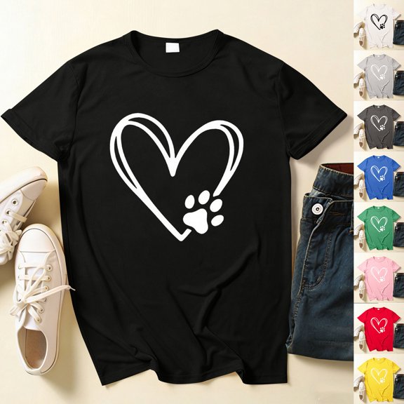 PNTUTB Valentine's Day Women's Fashion Print Short Sleeve Crew Neck Casual Loose Comfort Versatile T Shirt