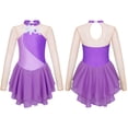 thumbnail image 5 of YEAHDOR Kids Girls Sequins Floral Decorated Patchwork Skating Dance Dress Long Sleeve Gymnastics Dress Purple 14, 5 of 6