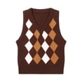 thumbnail image 3 of Lejafay Womens Preppy Style Plaid Knitted Sweater Vest V Neck Vintage Argyle Sleeveless Jumper Tank Brown S, 3 of 7