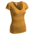 thumbnail image 2 of Essential Basic Women's Short Sleeve T Shirt V Neck Tee Value Set (3Pk, Mustard, Purple, Navy, XX-Large), 2 of 5