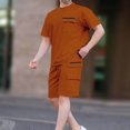 thumbnail image 2 of Ensemble Décontracté à Manches Courtes et Col Rond et Shorts à Taille Élastique avec Cordon pour Hommes, Mélange Coton Polyester, Noir, P, 2 of 8