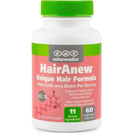 HairAnew (Unique Hair Growth Vitamins with Biotin) - Tested - for Hair, Skin & Nails - Women & Men - Addresses Vitamin Deficiencies That Could Be The Cause of Hair Loss/Lack of Regrowth (1