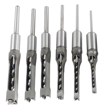 munirater 6PCS Square Hole Mortise Chisel Drill Bit Tools Woodworking Drill Bit Hole Cutter HSS