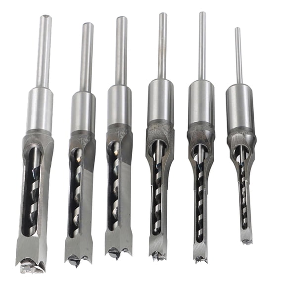munirater 6PCS Square Hole Mortise Chisel Drill Bit Tools Woodworking Drill Bit Hole Cutter HSS