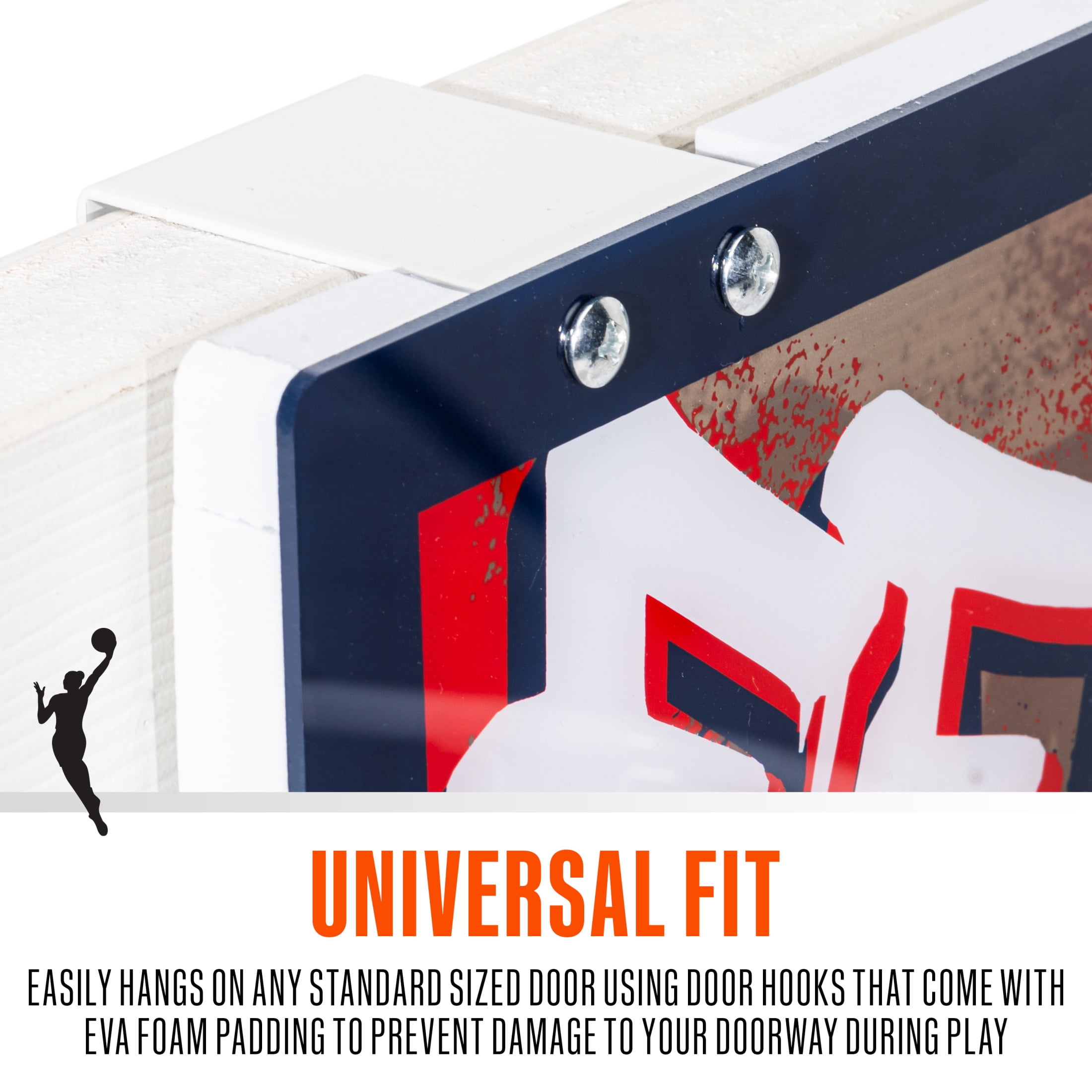 Franklin Sports WNBA Indiana Fever Over the Door Basketball Hoop - Kids Indoor Basketball Hoop with Mini Ball - WNBA Fan Shop Mini Hoop for Bedroom + Office