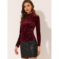 thumbnail image 3 of DARING DIVA Women's Star Print Round Neck Velvet Blouses XS Burgundy, 3 of 5