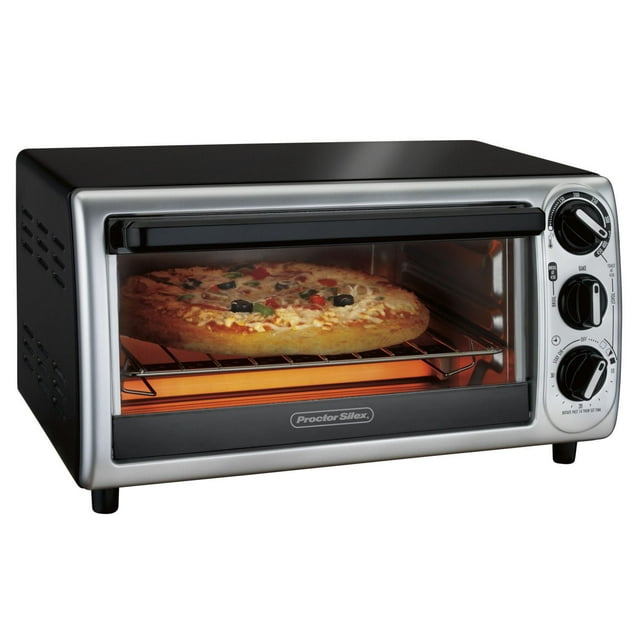 Four grille-pain Proctor Silex à 4 tranches, 1100 watts, fonctions griller, cuire et rôtir, noir avec accents argentés (31122PS)