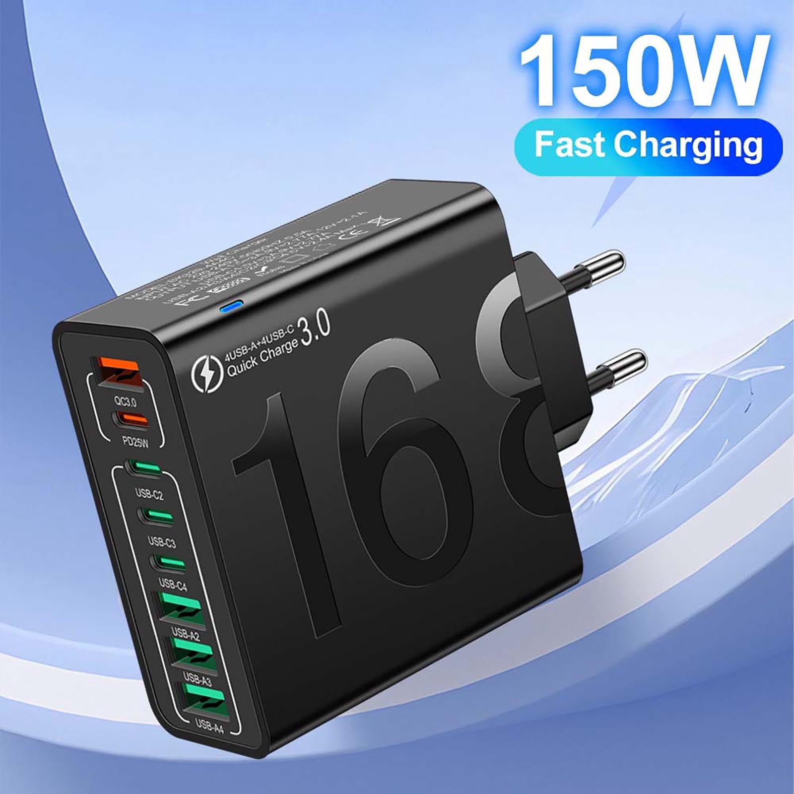 USB C Charger 150W USB C Charger Block ,Upgraded 8-Port Fast Charging Station Hub, Laptop Charging Adapter Compatible 3 Pack， Black,White,Yellow