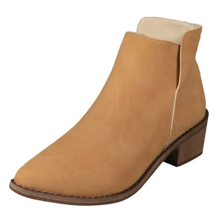 OJSFQUFP Winter Womens Boots Women s Large Short Boots Autumn and Winter New Suede Thick Heels Boots Women Comfortable Fall Shoes Boots Khaki 37