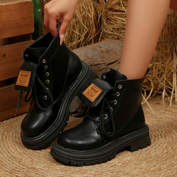 Wowcloth Retro Chunky Heel Ankle Boots for Women - Thick Sole Low Heel Design for Fall/Winter Seasonal Wear & Versatile Casual Outfits