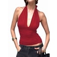 thumbnail image 1 of Womens Fashion Versatile Solid Color Halter V Neck Backless Slim Fit Sleeveless Vest Top Red M, 1 of 9