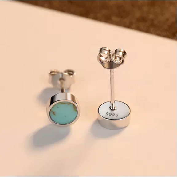 HOOUN 5Mm Solid Sterling Silver 925 Round Green Turquoise Stud Earrings Gift