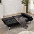 thumbnail image 3 of VFD Futon Sofa Bed Modern Folding Futon Set Convertible Recliner Lounge for Living Room with 2 Cup Holders, Removable Armrests (Faux leather, Black), 3 of 7