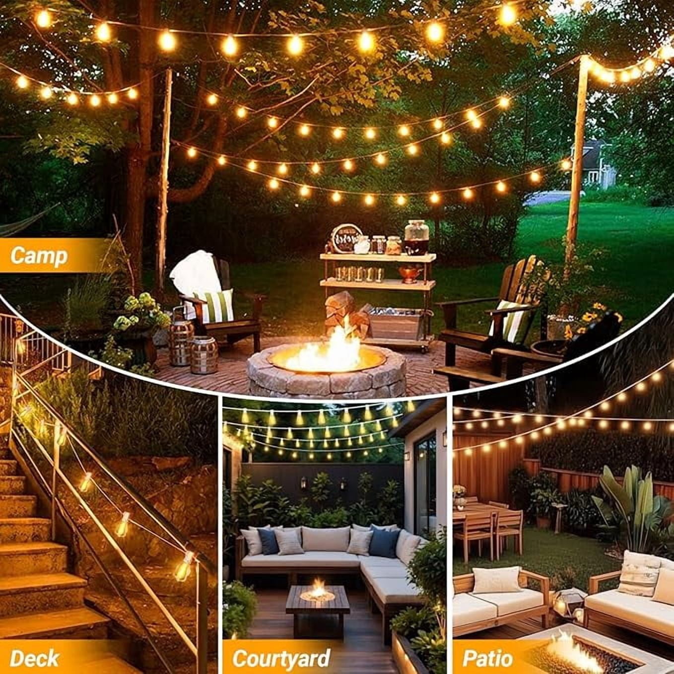 2-Pack 26FT Waterproof Outdoor String Lights, Connectable Patio Lighting with 12+1 Shatterproof ST38 Edison LED Bulbs, Ideal for Yard, Garden, Porch & Party Decor