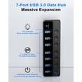 thumbnail image 4 of Extensor de datos USB 3.0 de 7 puertos alimentado por USB Hub Qeefun con conmutadores, 4 of 8