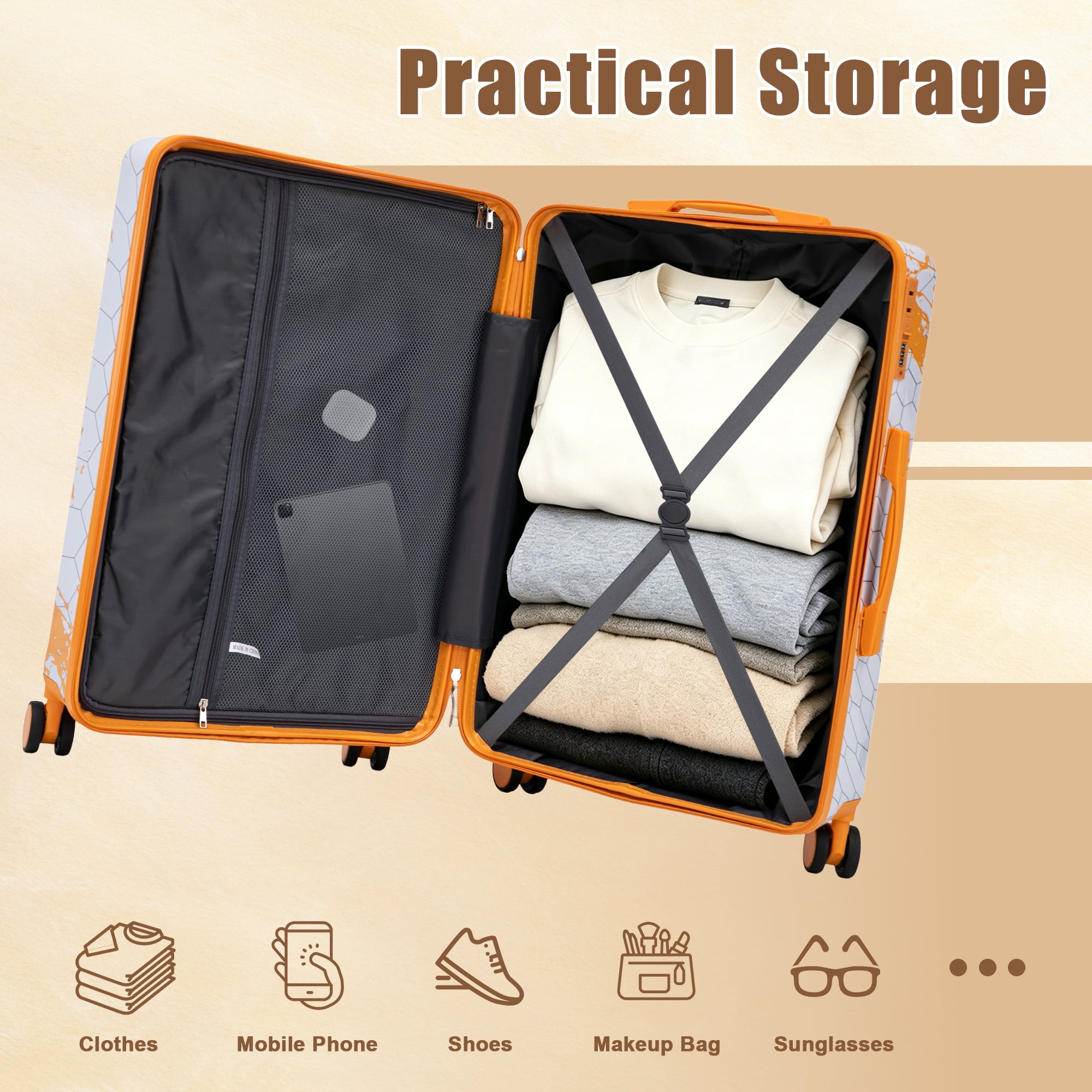 Leumius 20" Hardside Carry-on Suitcase – Expandable Spinner Luggage for Travel, Orange