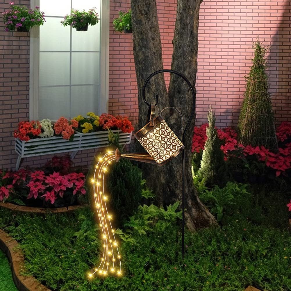 Star Shower Garden Art LED Lights,Solar Watering Can Fairy Lights,Shower Irrigation Can Light