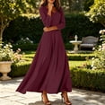 thumbnail image 6 of Nowekniz Women's Solid V Neck Maxi Dress Elegant A-Line Long Flowy Dress For Wedding Guest Cocktail Party Formal, 6 of 6