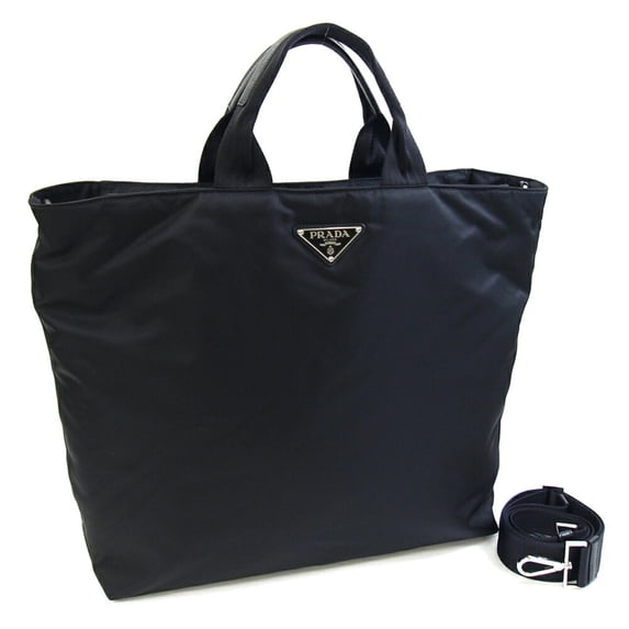 Pre-Owned Prada Tote Bag, Black Nylon Leather, Large Tote, Shoulder Handbag, Women's & Men's,...