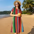 thumbnail image 4 of Balery Mexican Serape Blanket Stripes Vestidos sueltos de manga corta para mujer, vestidos de verano 2025, vestidos casuales de corte A con vuelo., 4 of 6
