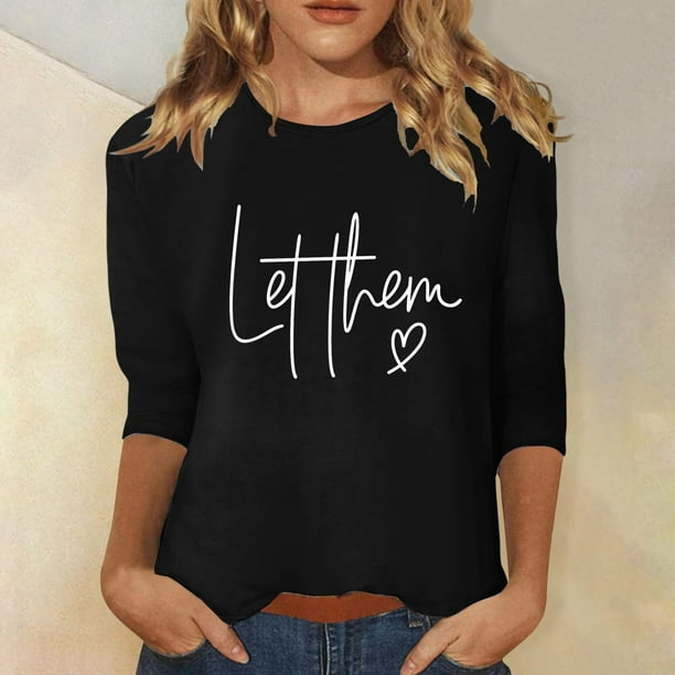 MKLEKYY Camisetas Camisa Estampada Para Mujer, Manga 3/4, Túnica, Cuello Redondo, Blusa, Camiseta 342 Talla XXL