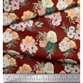 thumbnail image 2 of Soimoi Red Japan Crepe Satin Fabric Anemone & Begonia Floral Fabric Prints By Yard 42 Inch Wide, 2 of 3