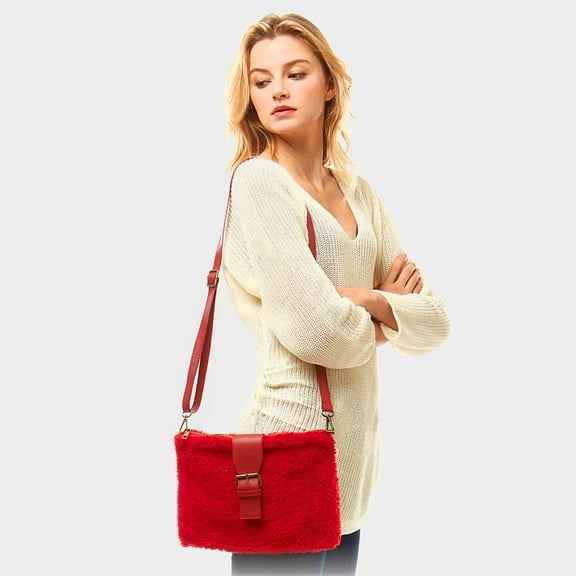 Sherpa Fleece Belt Crossbody Bag