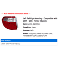 thumbnail image 2 of Left Tail Light Housing - Compatible with 2005 - 2007 Honda Odyssey 2006, 2 of 2