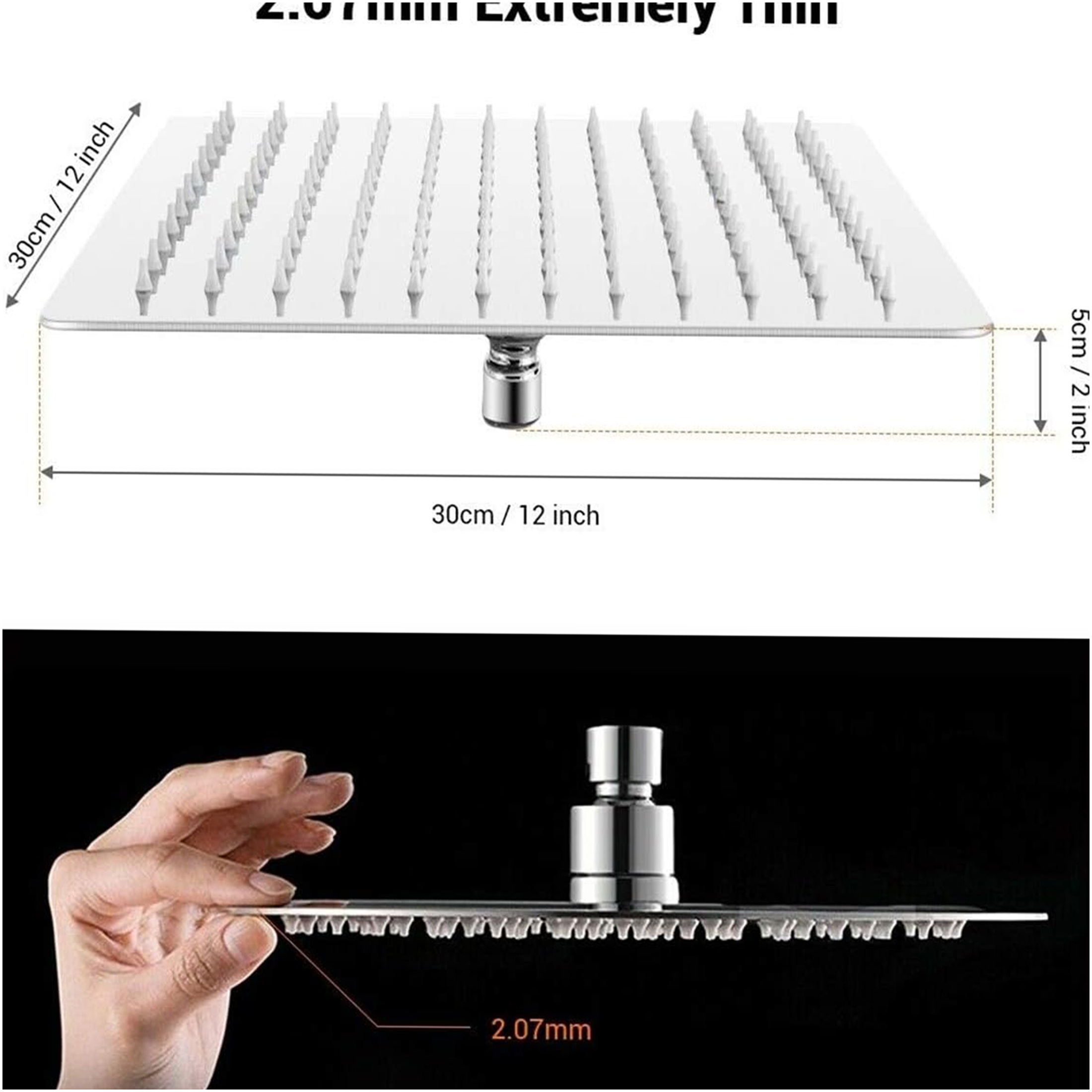 JERFIT 12 Inch Square Rain Shower Head, Brushed Nickel 304 Stainless Steel, High Pressure Rainfall Showerhead for Luxurious Spa Experience