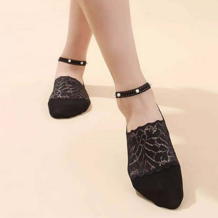 

Frehsky no show socks womens 3 Pairs Women s Pearl Lace Socks Breathable Invisible Socks Ballerina Socks Non Slip Socks Transparent Low Socks Black