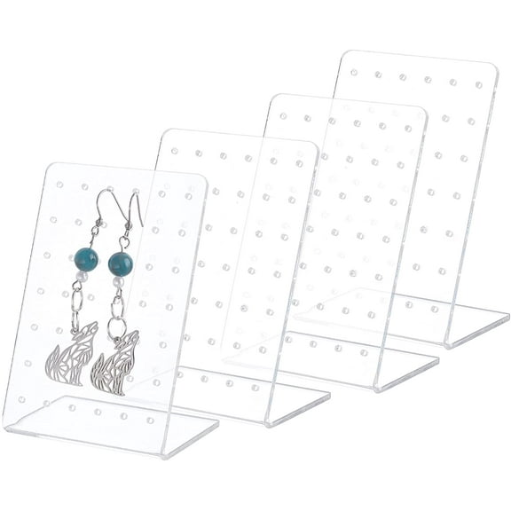4 Pack Earring Holder 42 Holes Small Ear Studs Display Stand L-Shape Earrings Jewelry Show Rack Stand Organizer Plastic Display Showcase 2.3 x 3.5 x 1.5 Inch 4 pc