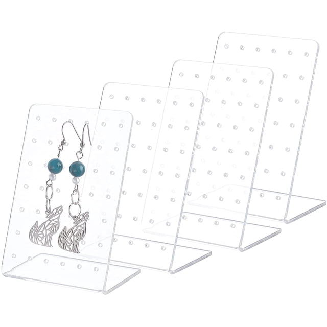 4 piezas (transparente+esmerilado)Soporte para aretes, 72 orificios Soporte para exhibición de aretes Pendientes en forma de L Estante para exhibición de joyería Organizador de soporte Vitrina de exhibición de plástico ER
