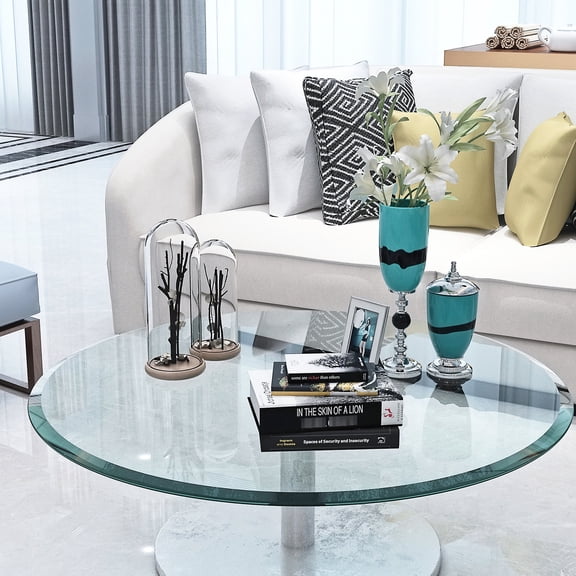 30" Round Clear Tempered Glass Table | Perfect for Coffee and Office Tables | High-Quality Beveled Tempered Glass | Easy to Clean