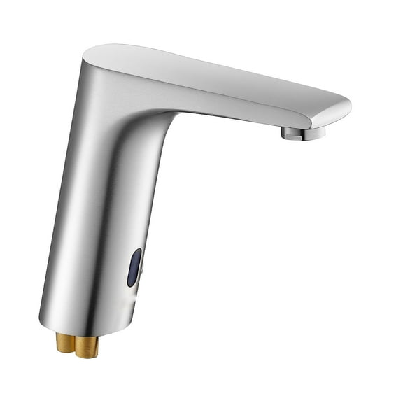 KFFKFF Touchless Bathroom Sink Faucet with Motion Sensor, Hands-Free Adjustable Temperature Single Handle Water Mixer, Battery Operated for 9/16 in Pipe, Brushed Nickel Finish