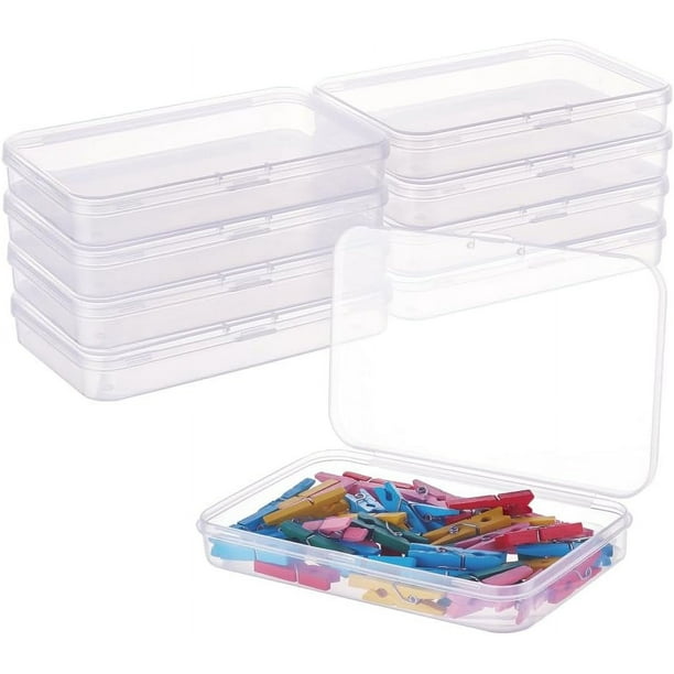 10 cajas rectangulares grandes de plástico transparente de 12,7 x 8,4 x 2 cm para guardar cuentas, con tapas para tarjetas, clips y otros accesorios de manualidades.