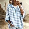 thumbnail image 4 of TGSLY Striped Hooded Sweater for Women Lightweight Henley Half Button Down Knit Tops Loose Casual 3/4 Batwing Sleeve Fall Winter Pullovers S, 4 of 8