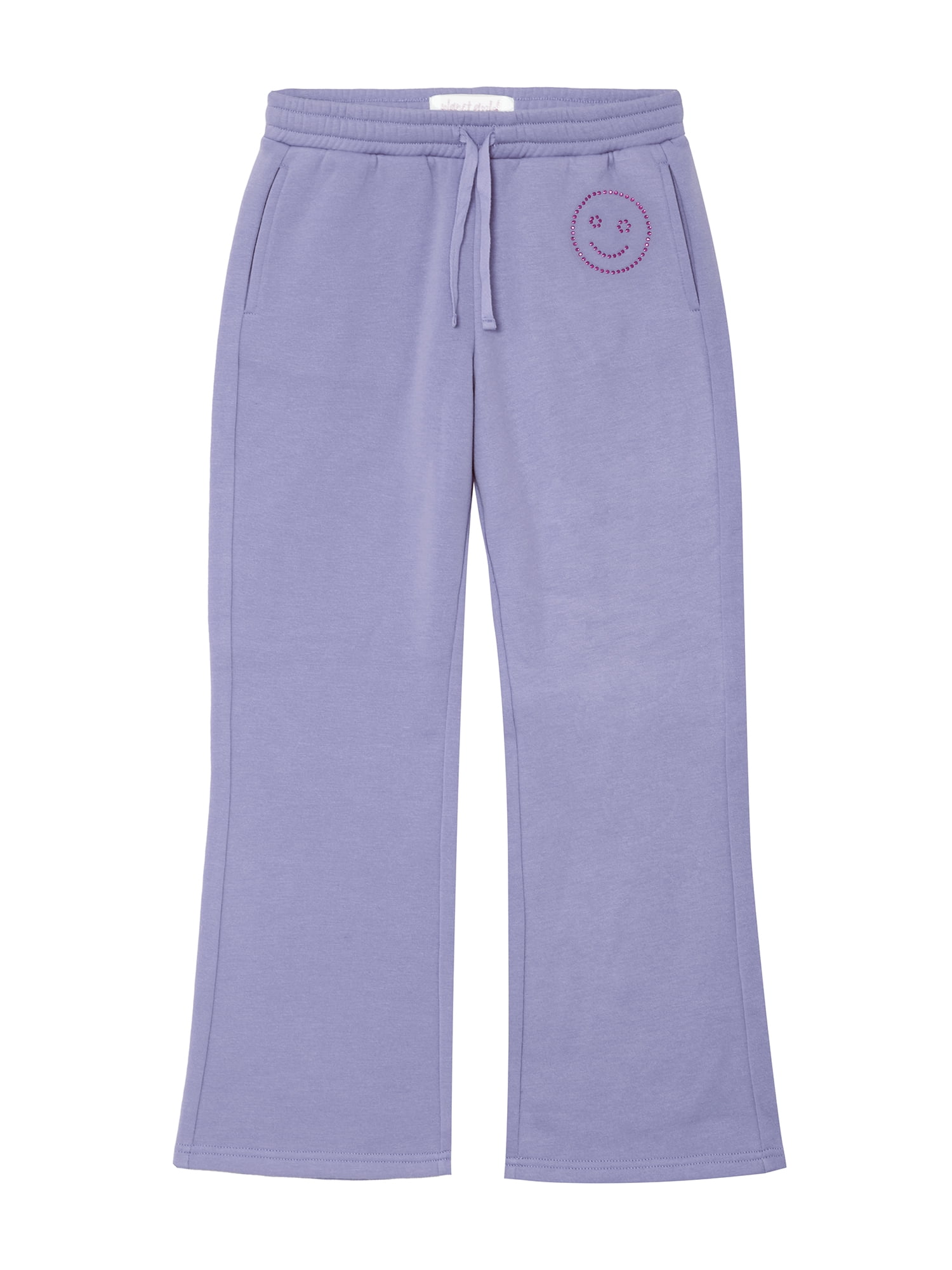 Planet Gold Girls' Rhinestone Smiley Face Embellished Fleece Hoodie and Pant, 2-Piece Set, Sizes 4-18