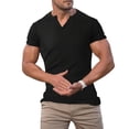 thumbnail image 4 of Afdoent Men's Casual Shirts Male Summer Sports Fitness And Leisure Vertical Stripe Elastic Vertical Stripe V Neck Short Sleeve Shirt Classic Fit Summer Tops, 4 of 4