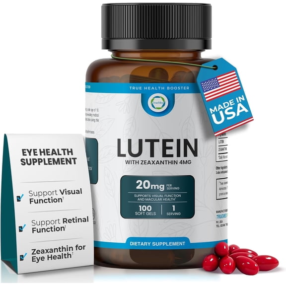 TrueMed Lutein 20 mg with Zeaxanthin 4 mg Eye Health Supplement for Vision Clarity, Blue Light Support & Macular Health, Antioxidant Eye Formula, Non-GMO, 100 Softgels