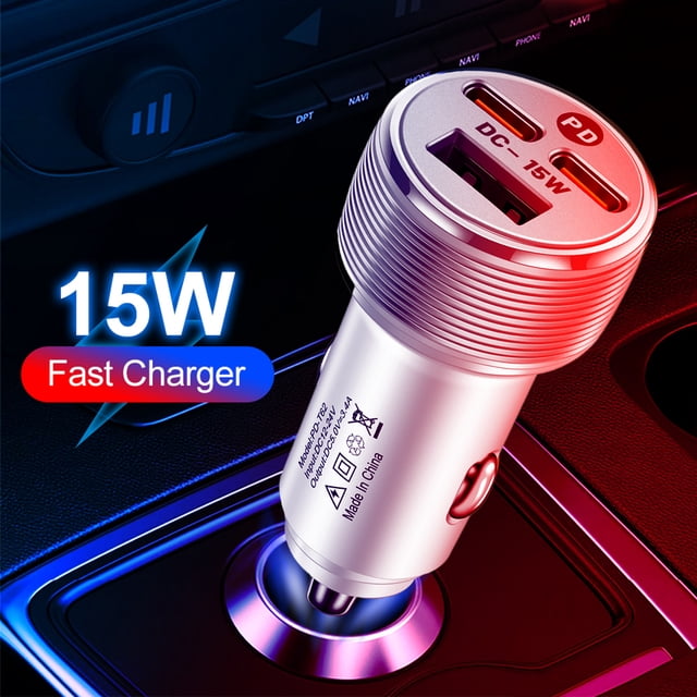 Cargador de 5V 3A 3 puertos USB PD Tipo-C Carga del teléfono del automóvil para iPhone 14 Pro (Blanco) Ehuebsd Para estrenar