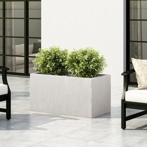 Planter Box White Rectangular Faux-stone Weather-resistant No Assembly