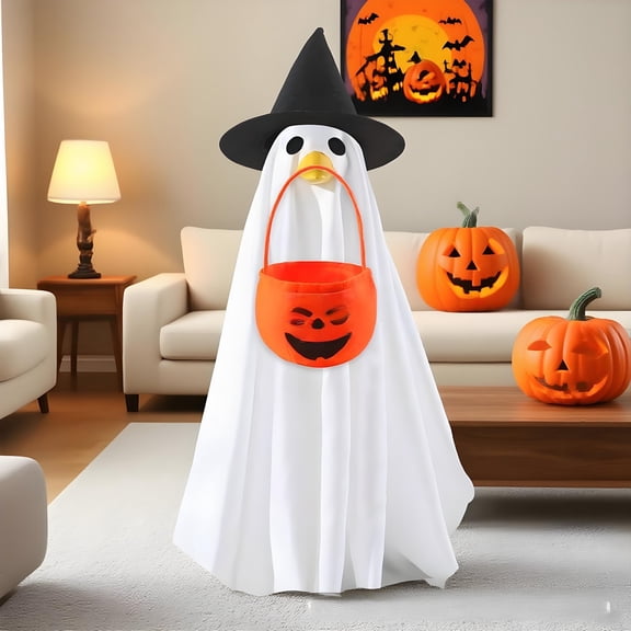 Halloween 23 Inch Porch Goose Ghost Costume Set, Halloween Outdoor Decoration for Yard Porch, Halloween Spooky Lawn Ornament, Cute Ghost Dress Up Prop, Front Door Decor