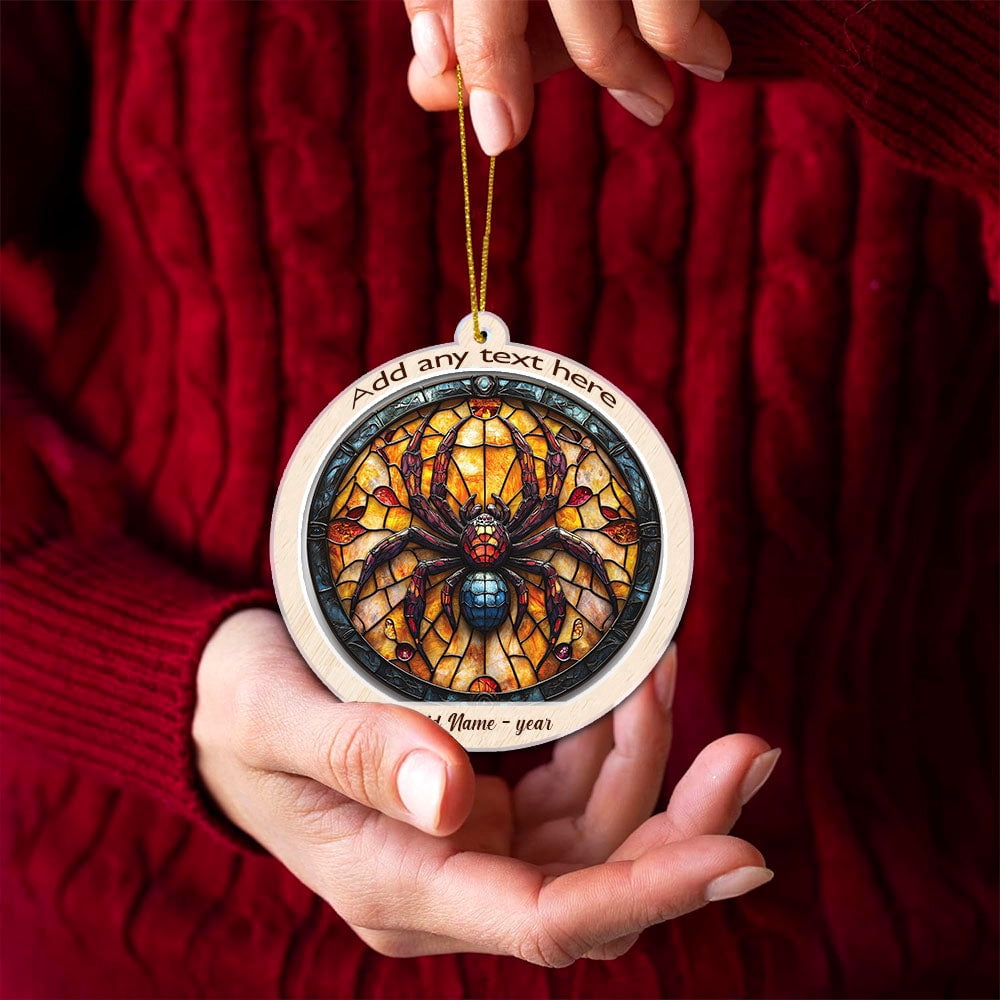 Jumping Spider Stained Glass Suncatcher Ornament – Holiday Ornament with Text for Loved Ones, Family & Friends, Christmas 2025 Decoration