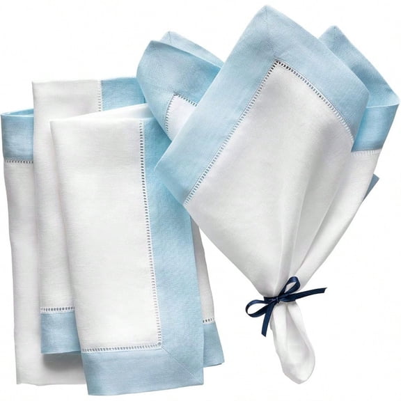 Linen Napkins 20 X 20 Inch 100 Flax Linen White And Light Blue Dinner Napkins Cloth Set Of 4 Classic Hemstitch Dinner Napkin For Spring And Easter Decor