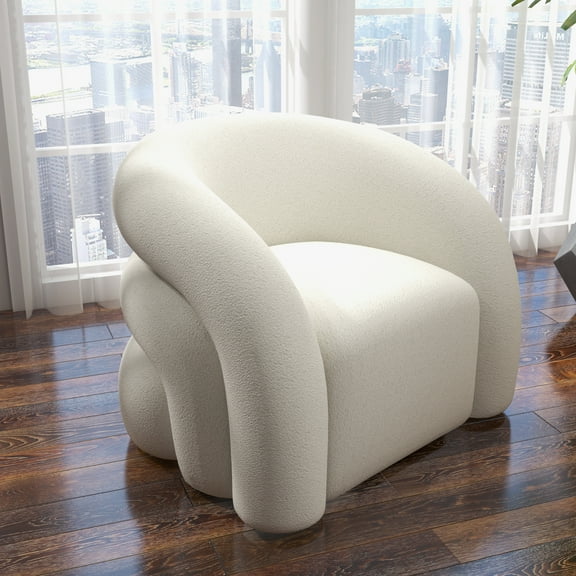 SEYNAR Teddy Swivel Rainbow shape Chair Accent Chair, Comfy Boucle Barrel Garden Armchair Sofa for Living Room