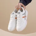thumbnail image 4 of Women's White Retro Sneakers with Grey & Orange Stripes, Lace-Up Comfort Casual Shoes, 4 of 8