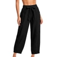 thumbnail image 4 of Utoimkio Women's Linen Jogger Pants Self Tie Bow Elastic Waist Dual Side Pockets Cuffed Ankle Casual Cropped Bottoms for Summer Daily Wear, 4 of 6